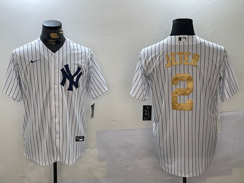 Men New York Yankees 2 Jeter White Stripe Fashion Nike 2024 MLB Jersey style 13